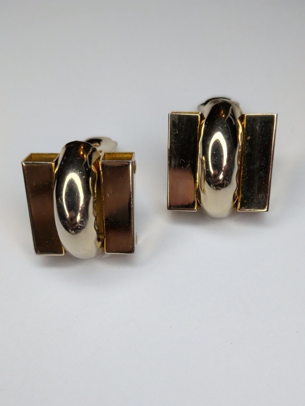 Vintage 80s Gold Tone Square Box Earrings Clip On Modernist Geometric Design